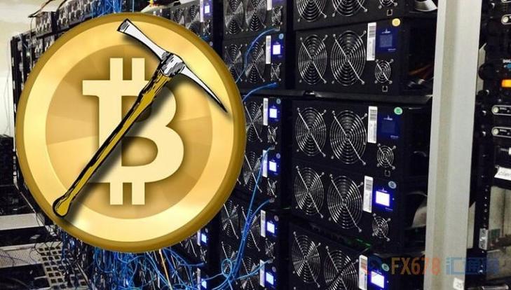 A high-tech mining farm with numerous rigs mining Bitcoin