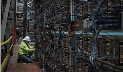 A sprawling cryptocurrency mining farm powered by renewable energy sources